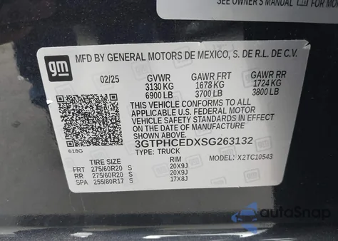 2025 GMC Sierra 1500 2Wd Short Box Elevation z USA, uszkodzony, nr VIN 3GTPHCEDXSG263132
